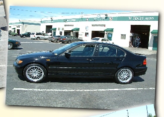 Shawn Bauer's 2002 BMW 325i after the wheel/tire replacements, front suspension repairs, transmission service, and inspection 2.