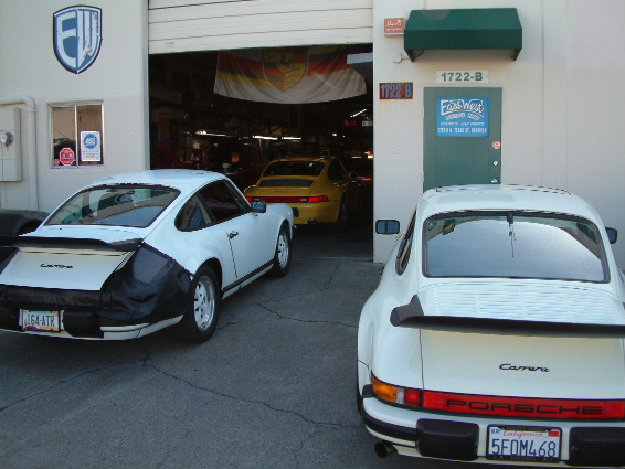 Shop front with Porsches