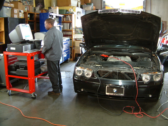 Our BMW specialist, Gerrod Lenzy programming modules with the BMW SSS system. 
